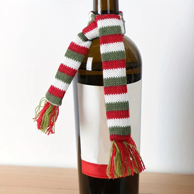 1 Home Christmas Red Wine Bottle Cover Knitted Yarn Scarf Hat Qme