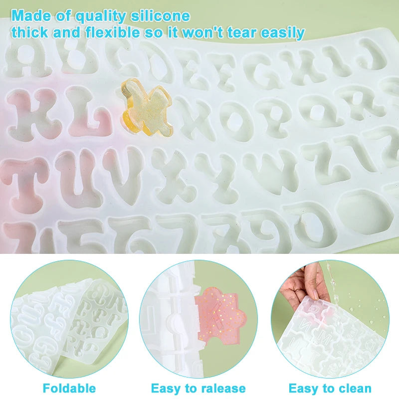Alphabet Resin Silicone Mould Resin Letter Number Molds Alphabet Keychain Molds for DIY Keychain Jewelry Pendant Making Qme