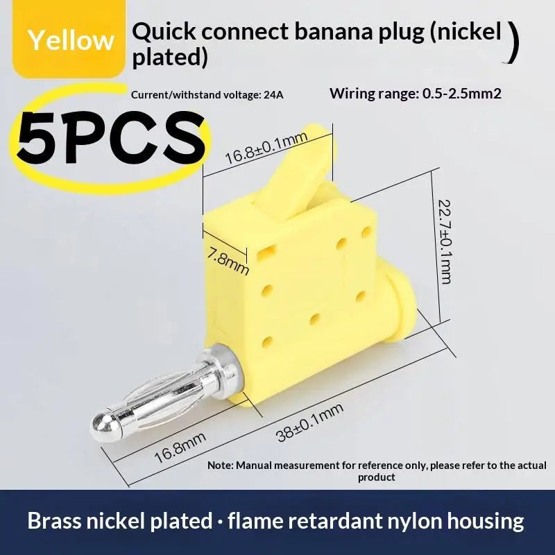 1 24A Current Quick Wire Connector Solderless Banana Plug Audio Qme Yellow 5PCS