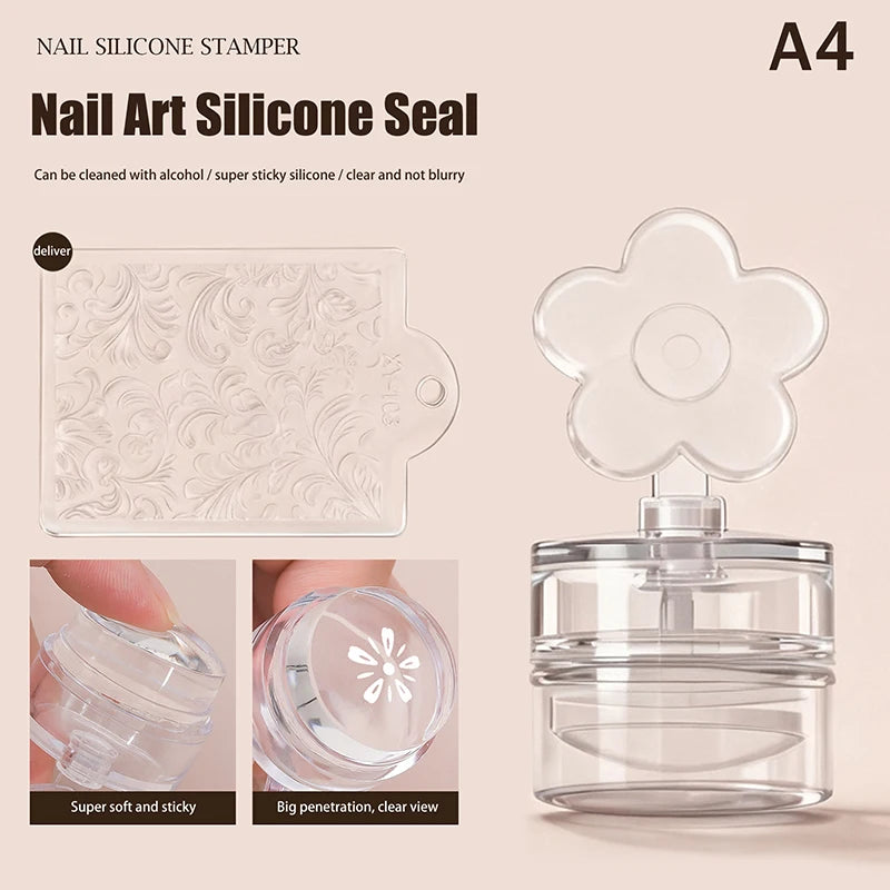 Transparent Nail Stamper Scraper Heart Flowers Shaped Jelly Silicone Qme A4