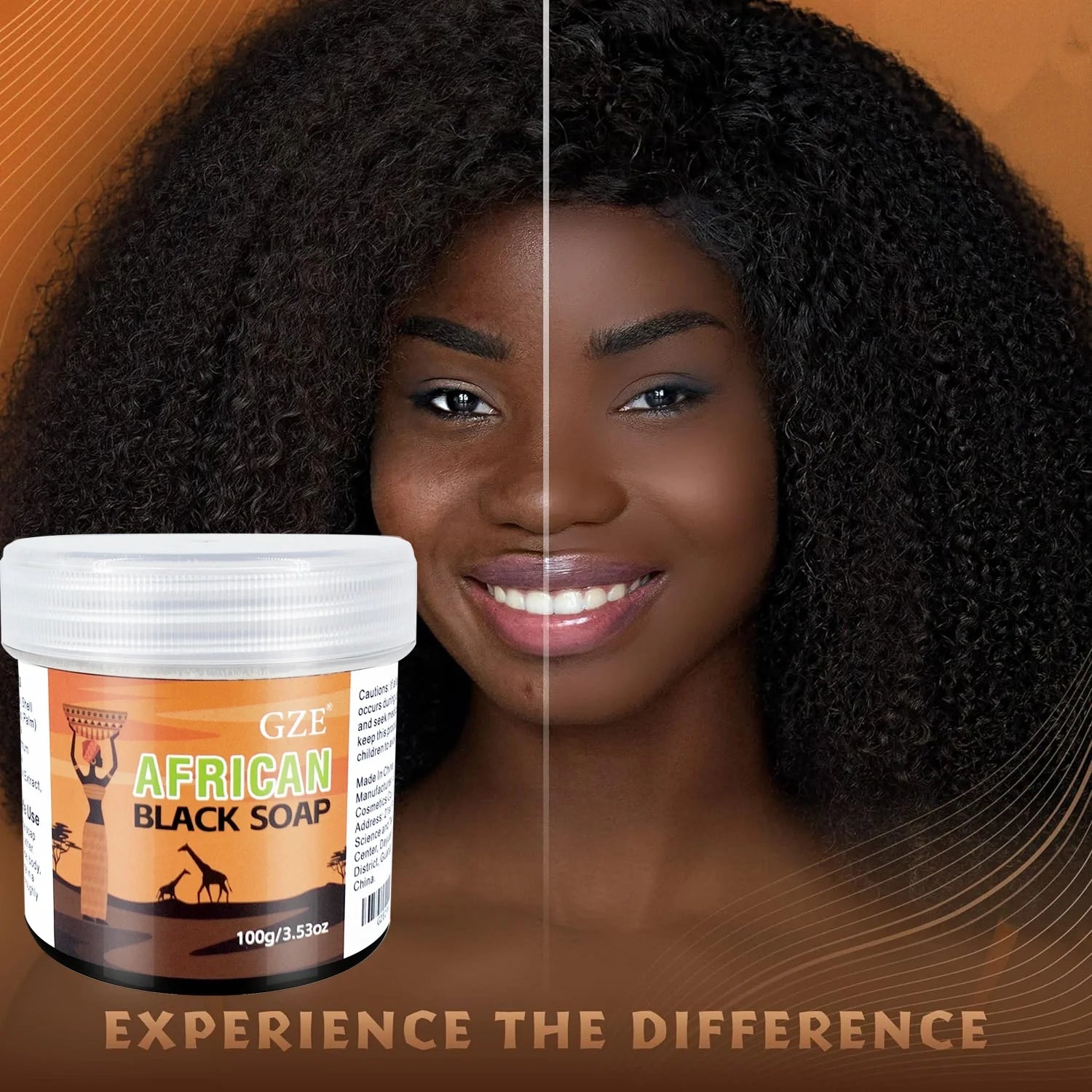 2 Pack GZE African Black Soap 3-in-1 Face, Hair, and Body Cleanser - Deeply Cleanses and Moisturizes Skin and Hair - Handmade Qme