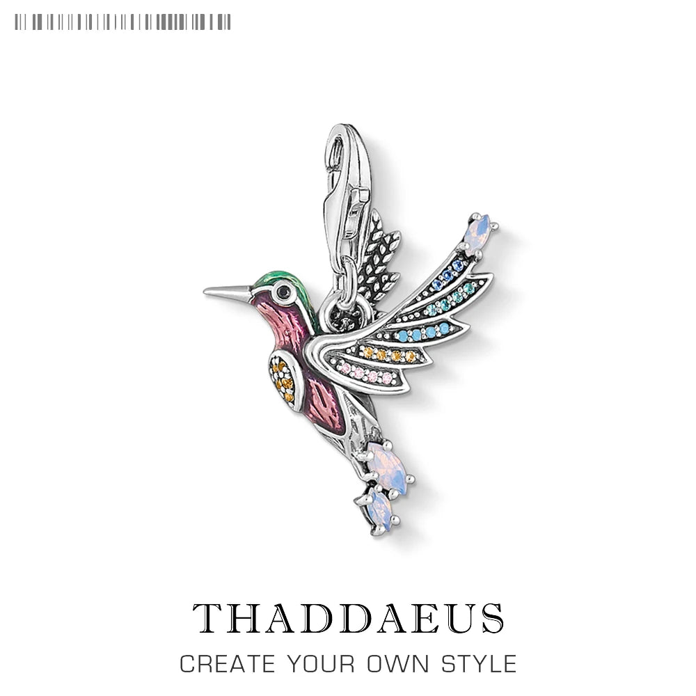 Colourful Hummingbird 925 Sterling Silver Dangle Charm Pendant Women Summer Fine Jewelry Qme Lobster Clasp