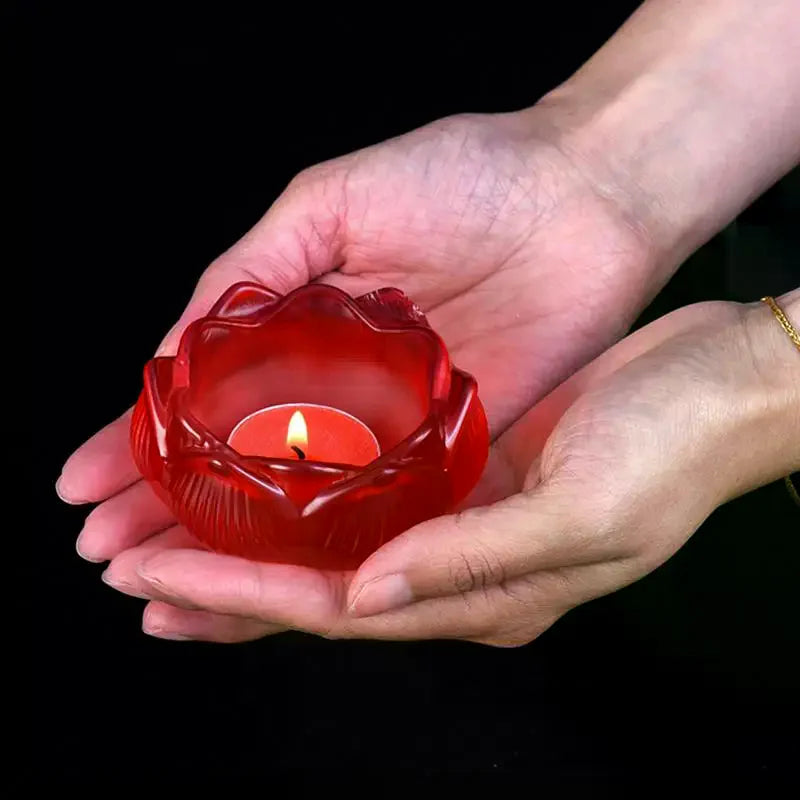 Glass Lotus Candle Holder Windproof Heat Resistant Suitable Use As Qme
