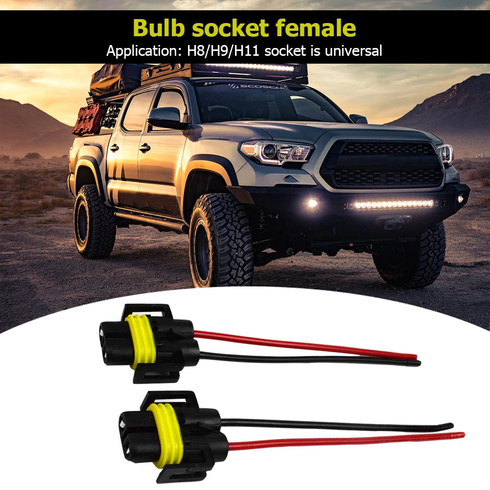 2pcs Female Adapter Connector 12-24V H8/H9/H11 Bulb Socket Female Adapter Auto Accessories Replacement for Headlight Fog Light Qme