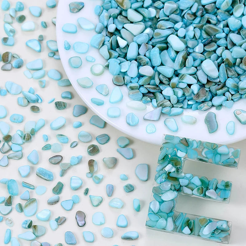 50g Crushed Shells Natural Pearl Light Nail Seashell Slices Particle Shell Charm for DIY Art Crafts Table Scatter Party Favor Qme Light blue