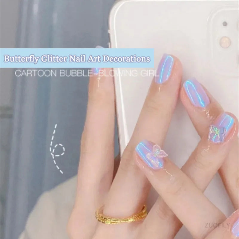 10/20pcs Aurora Glitter 3D Colorful Butterfly Nails Jewelry DIY Resin Manicure Decals Nail Art Decorations Accessories 2021 New Qme