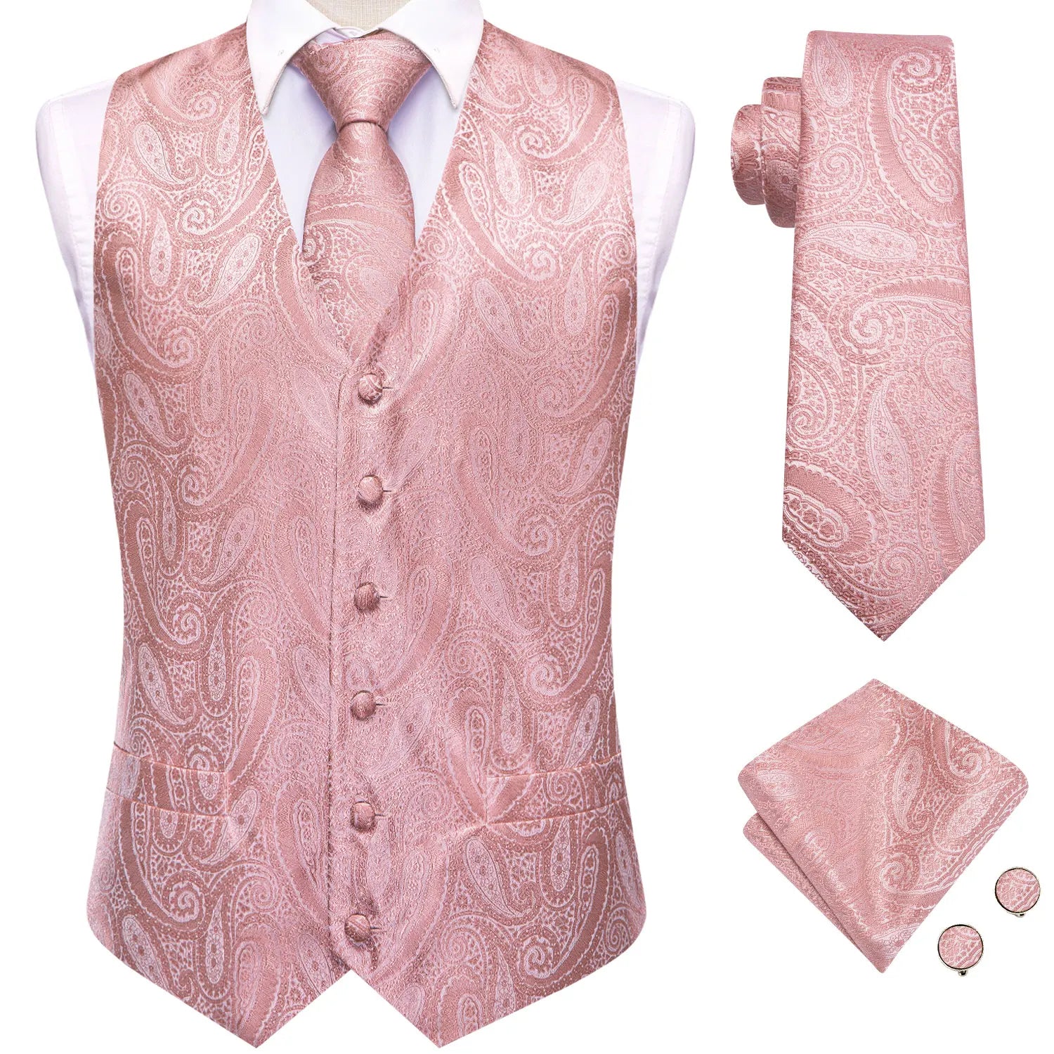 Hi-tie Solid Voilet Lilac Mens Suit Vest Woven Waistcoat Tie Pocket Qme