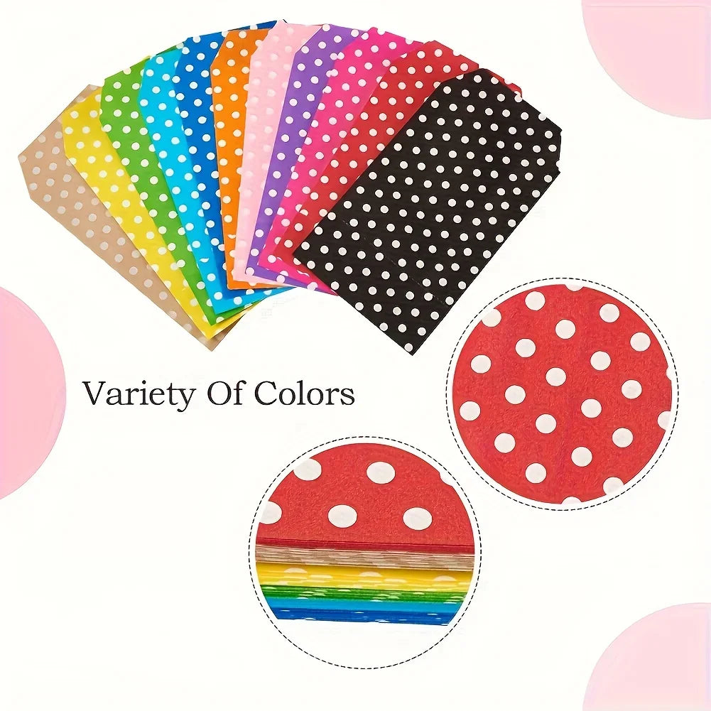Paper bag, without handle, storage bag, white polka dot pattern, suitable for wedding parties and birthday gift bags. Qme