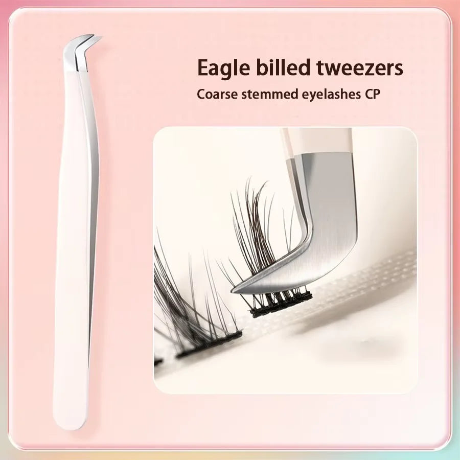 Stainless Steel Curved Tip Eyelash Extension Tweezers Pointed Qme White b