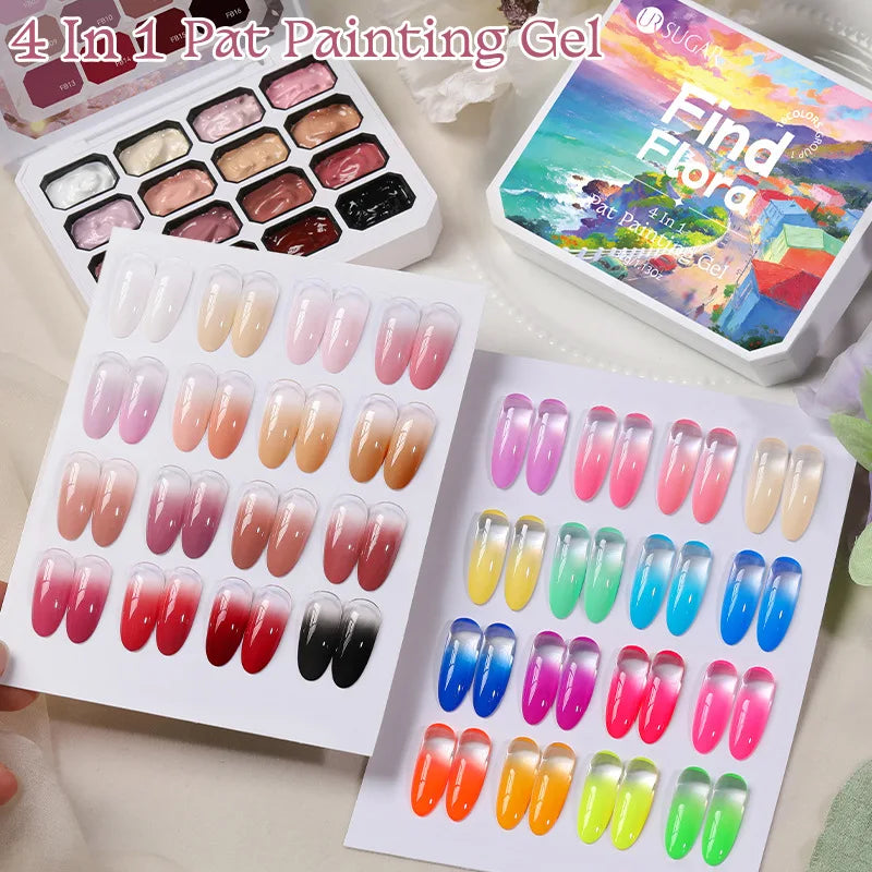 4 in 1 16 Color Nail Art Painting Gel Polish High Pigment Patting Gel for Gradient Ombre Blush Soak Off 3D Creative DIY Manicure Qme