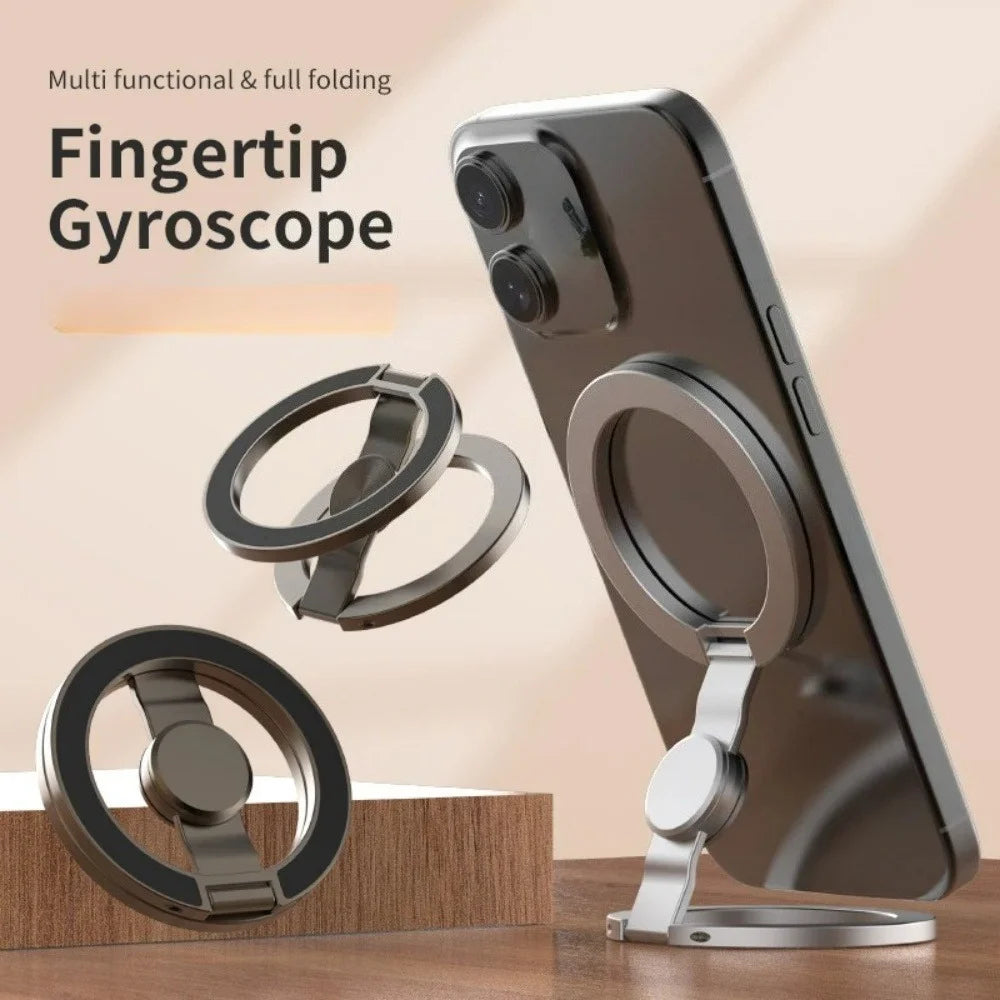 Foldable Double-Sided Mobile Phone Holder for iPhone 17 16 15 14 13 Portable 360° Rotation Stand with Strong Magnet Finger Grip Qme