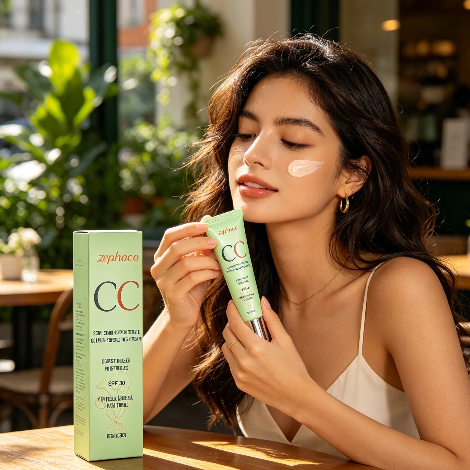 Zephoco Color Correcting Cream SPF 30 Anti UV Sun Protection Redness Blemish Cover Waterproof Centella CC Cream Foundation 15g Qme