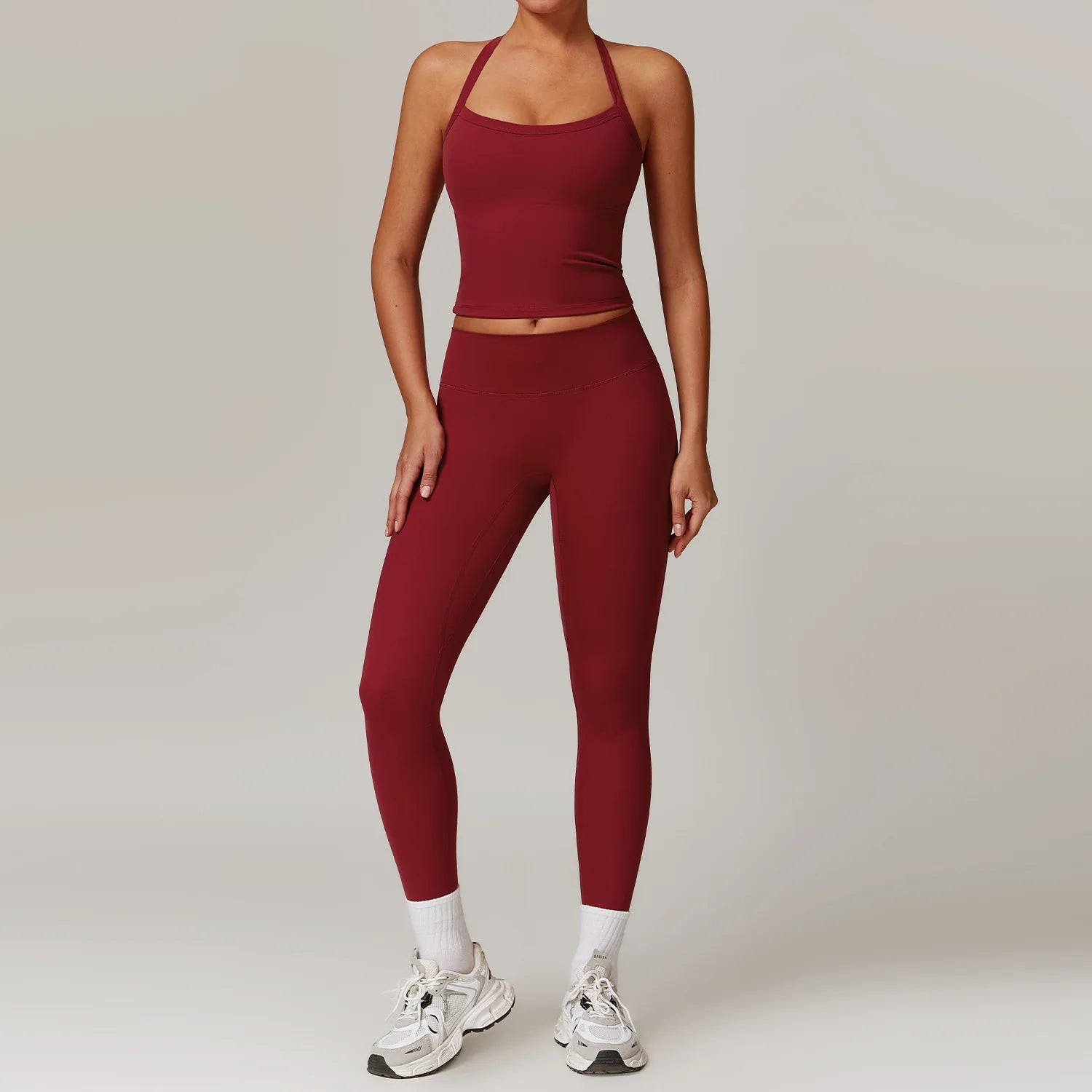 A 2PCS Yoga Suit Sports Set Gym Set Women Tracksuit Running Workout Clothes Long Sleeve Sports Bra Athletic Wear Yoga Clothing Qme 2pcs red1 L
