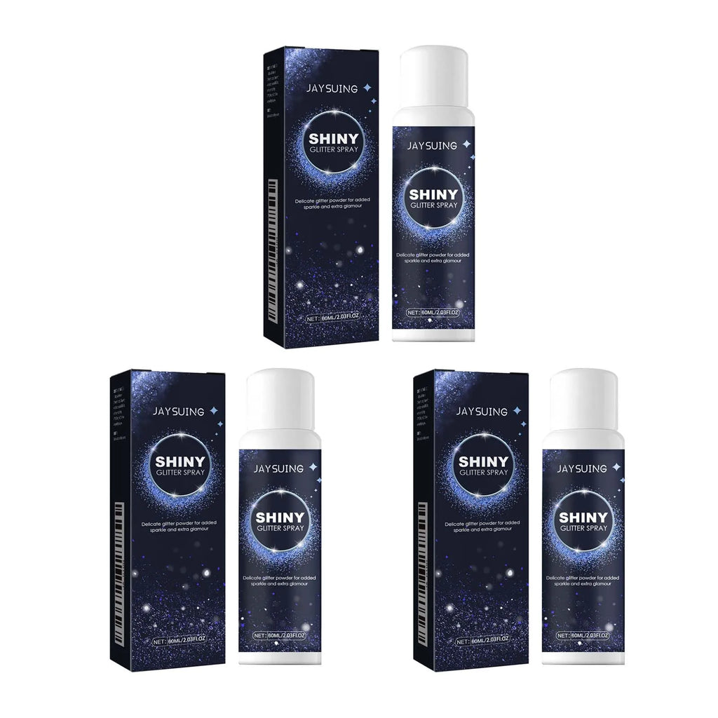 Shiny Glitter Spray Radiant Silver Glitter Spray for Hair &Body Instant Holographic Highlight Sparkling Shimmer Makeup for Party Qme 3Pc x 60ml Boxed
