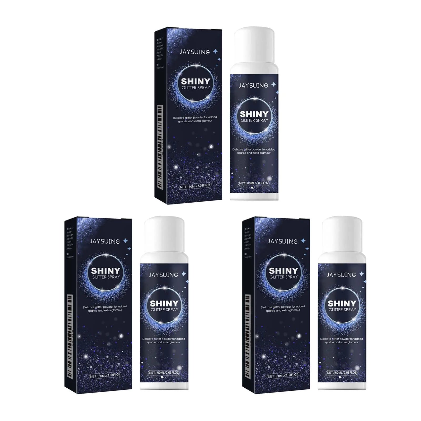 Shiny Glitter Spray Radiant Silver Glitter Spray for Hair &Body Instant Holographic Highlight Sparkling Shimmer Makeup for Party Qme 3Pc x 60ml Boxed