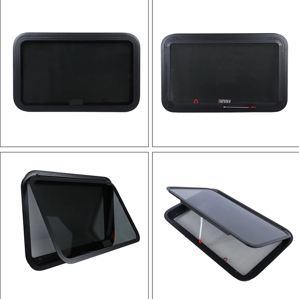 RV Exit Window Rust Proof 914*559mm Increased Privacy UV Tempered Glass with Screen & Trim Kit Pop-Out Egress for Trailer Camper Qme