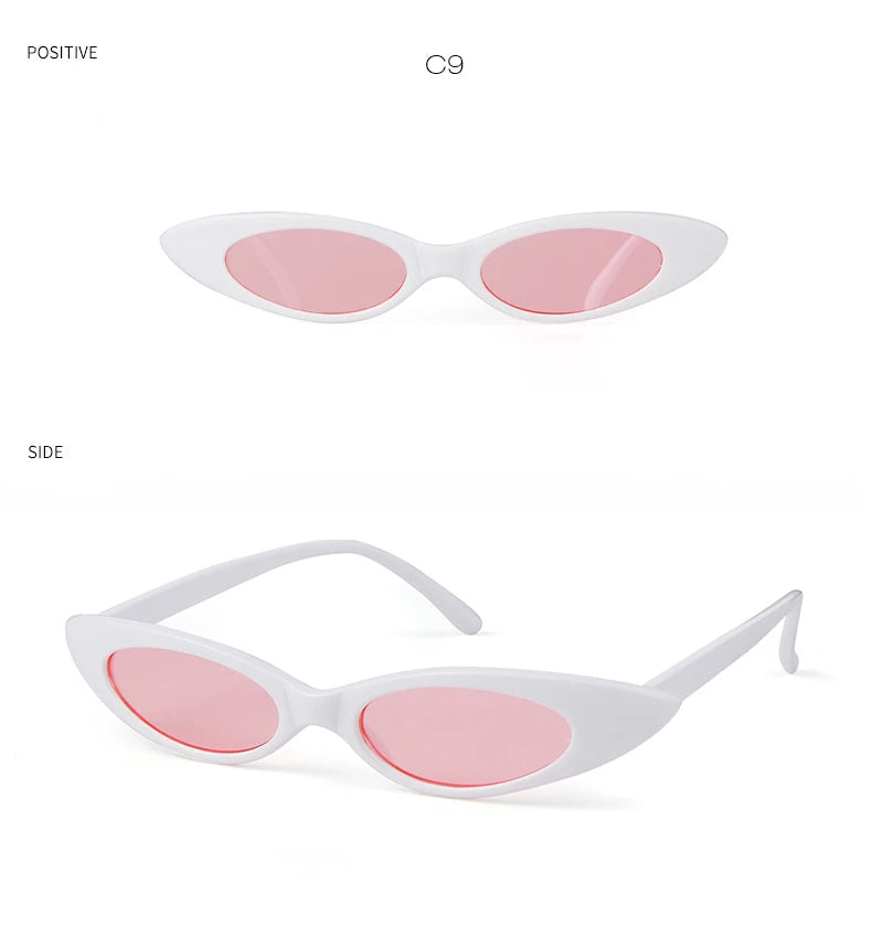 2022 Skinny Narrow Cat Eye Sunglasses Women Vintage Small RED Pink Drop Frame Retro Tiny Oval Sun Glasses Shades Qme 7 Other