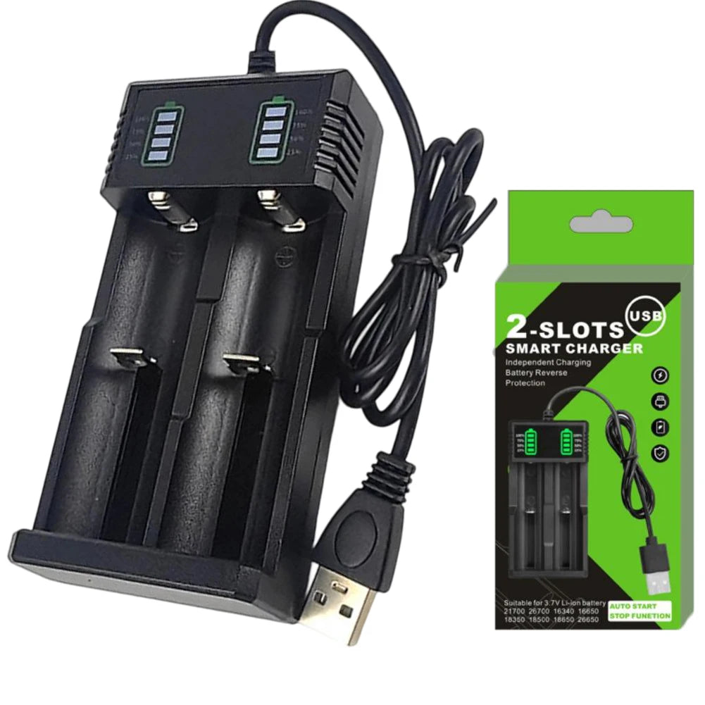 1/2/4Slot 18650-Lithium Battery Charger USB Smart Battery Charger Shell For 21700 10400 14500 16340 16650 14650 Lithium Battery Qme 2 slot