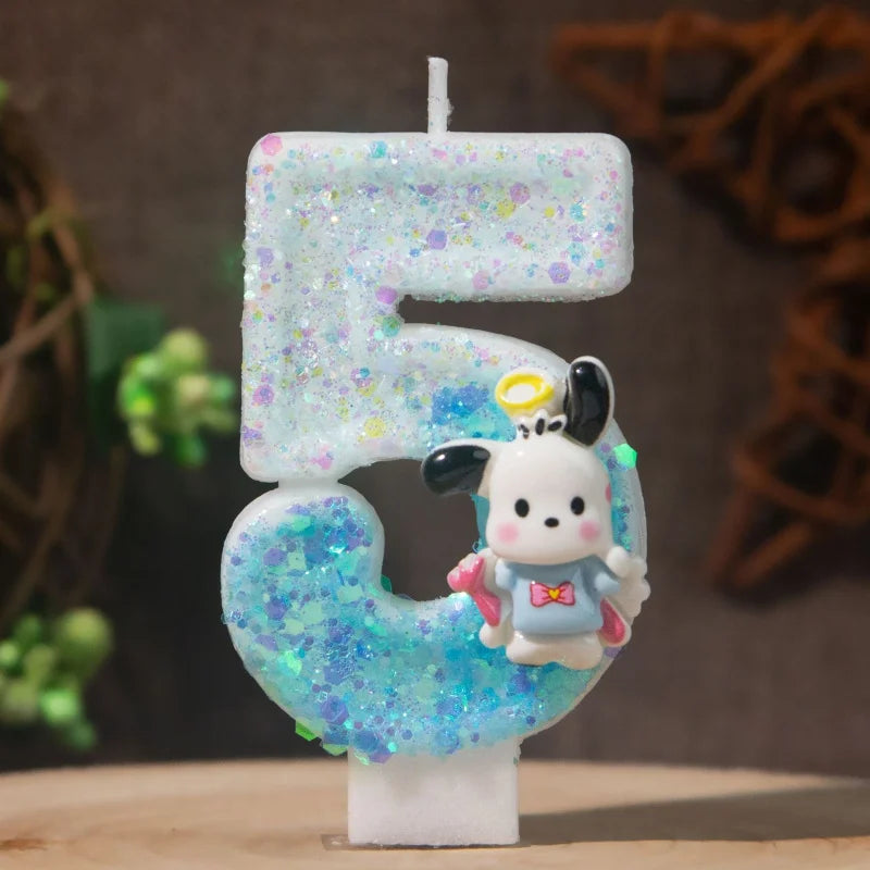 Pacha Dog 0-9 Numbered Birthday Candles Pink Cartoon Cake Topper Decorations Student Birthday Party Supplies Qme