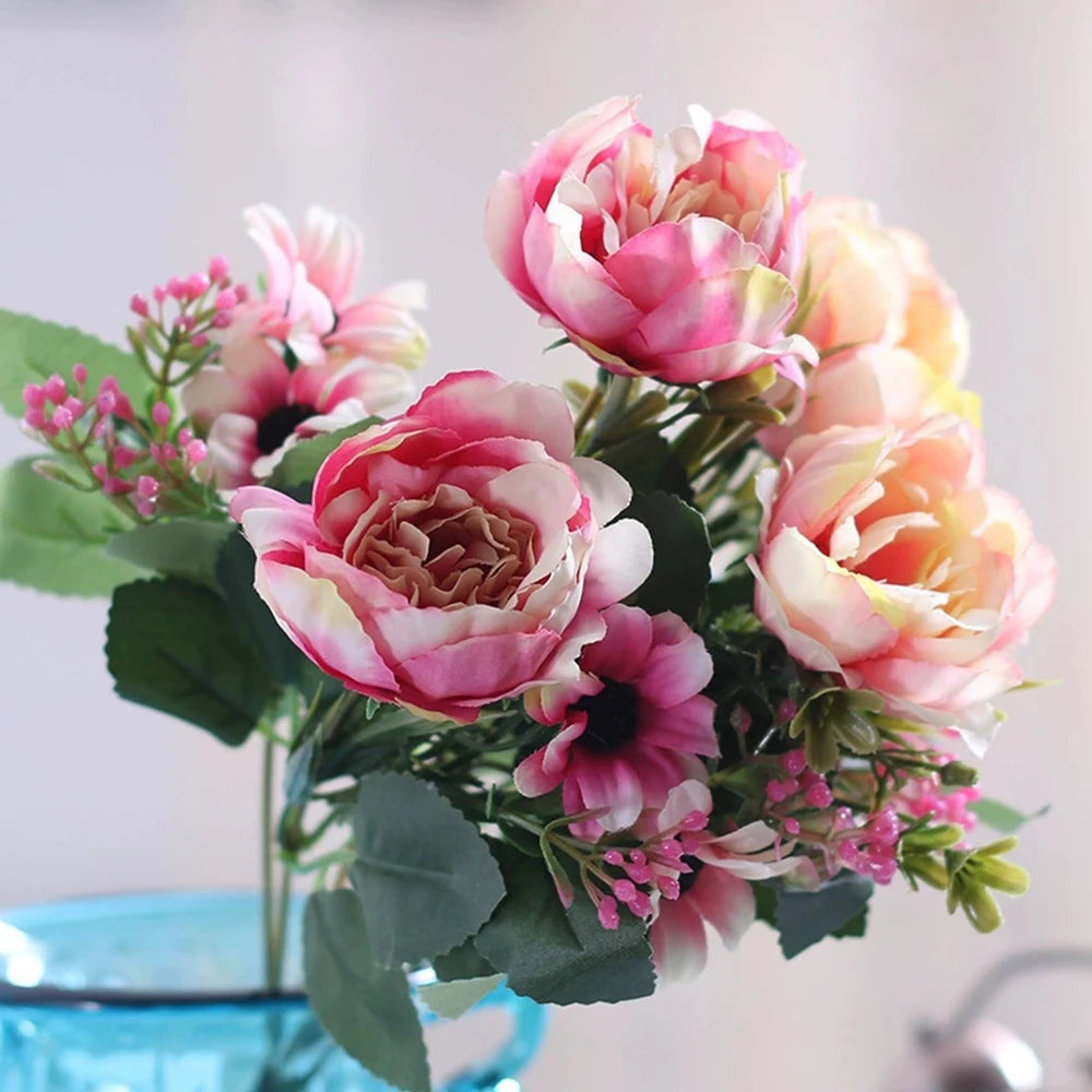 Peony Flowers Silk Artificial Bouquet Babybreaths Accessories Fake Daisy Flowers Wedding Home Decor Room Decoration Party Qme Pink