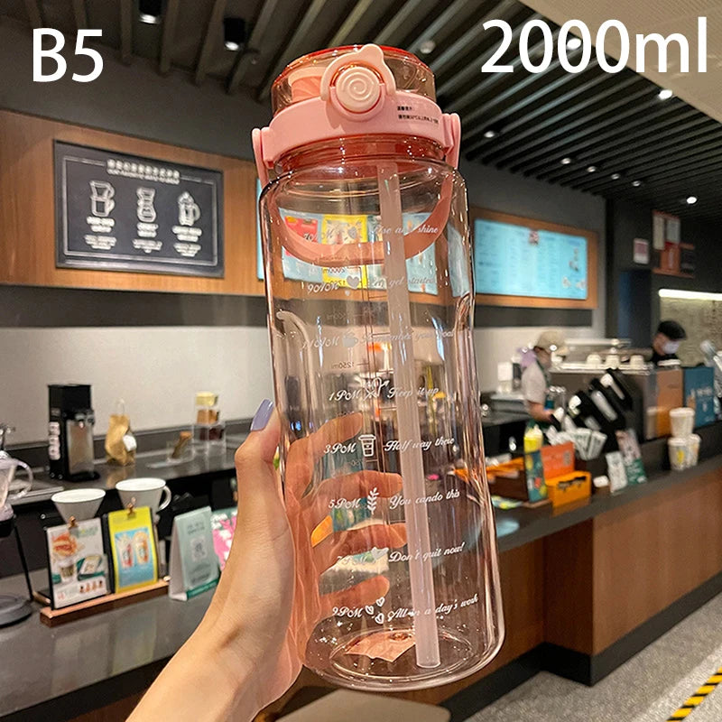 1 5 2Liter Sport Straw Water Bottle Time Scale Plastic Summer Cold Qme B5