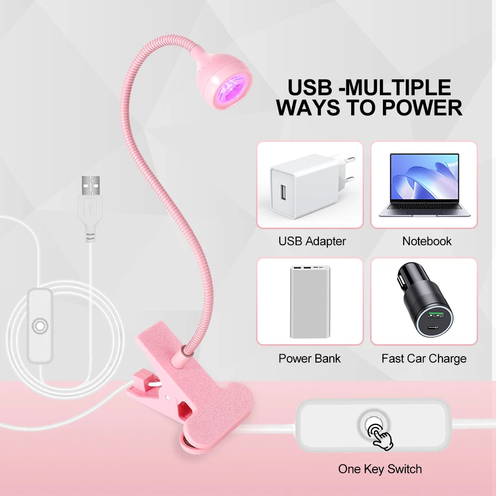 Nail LED UV Lamp Drying Gel Nails Polish Clip-on Flexible Desk Mini Qme