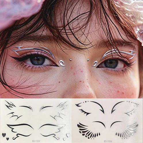 3D Metallic Punk Silver Eye Shadow Stickers Metal Eyeliner Decals Self-adhesive Futuristic Festival Party Eye Makeup Stickers Qme