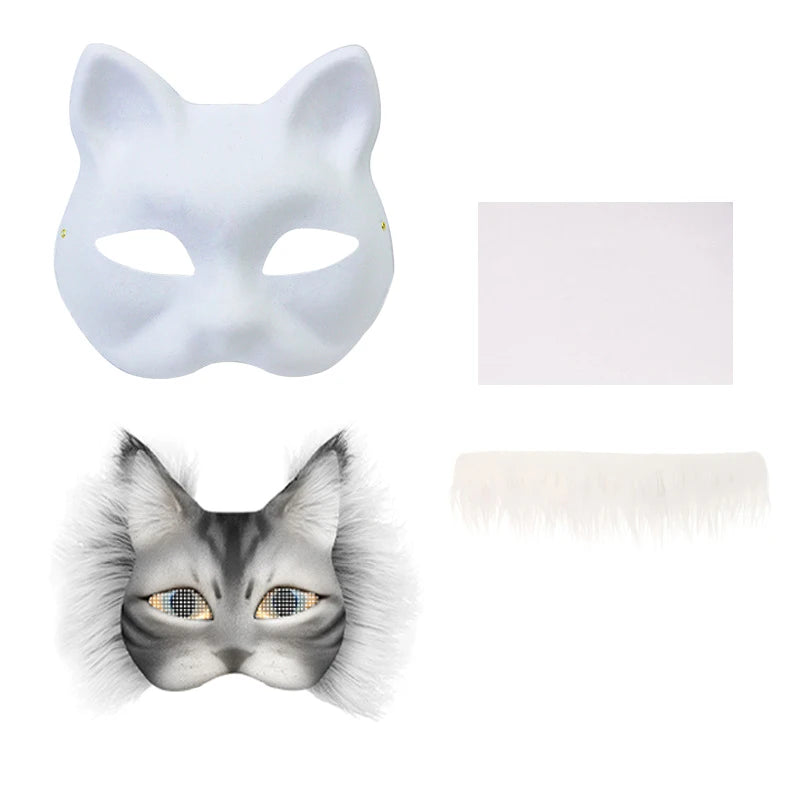 3pcs/set DIY Handmade Graffiti Half Face Therian Mask Set Blank Masks Hand Painted Animal Party Gifts Masquerade Party Qme A5