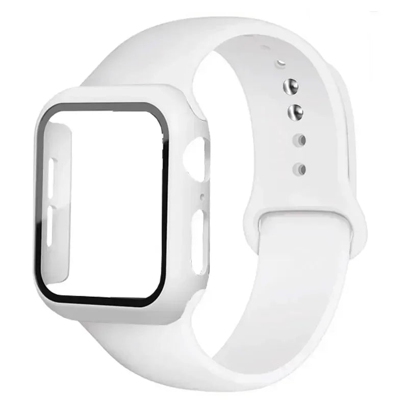 Glass+Case+Strap for Apple Watch Band 45mm 44mm 41mm 40mm 38mm 42mm Screen Protectors for Apple IWatch Series 9 8 7 6 SE 5 3 4 Qme