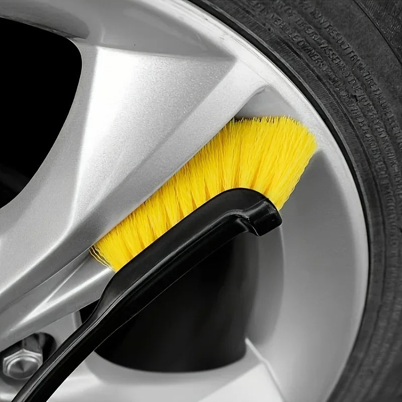 1pc Multi-Use Car Wheel Brush, Yellow Bristle Detailing Brush with Black Handle - Essential Washing Tool for Cleaning Qme
