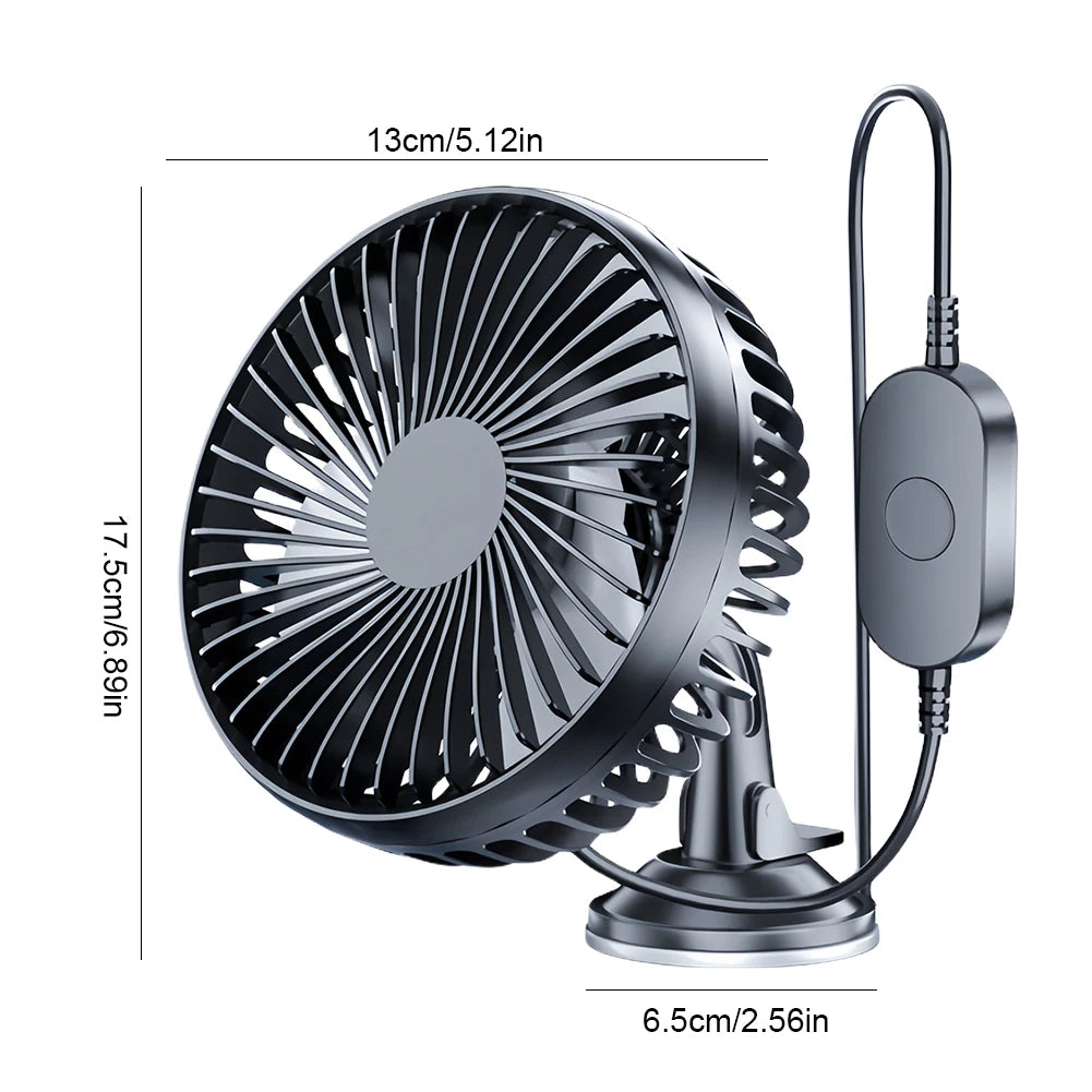 12V/24V USB Car Dashboard Cooling Fan with Suction Cup Single Head Car Fan 360 Degree All-Round Car Air Fan for Car Truck SUV RV Qme