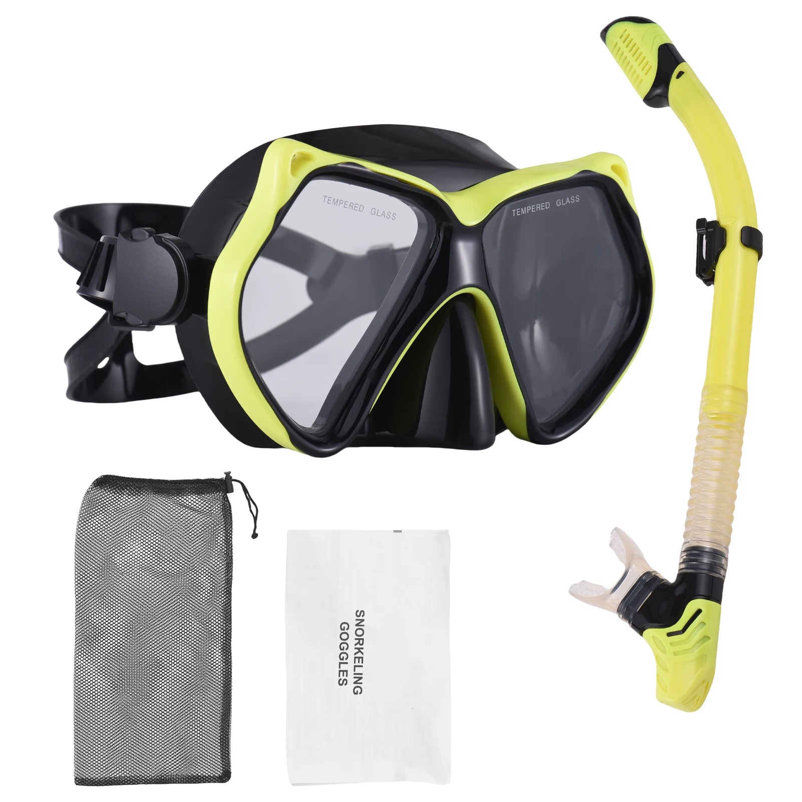 Snorkel Set for Adults Dry Snorkel with Purge Valve Travel Goggles and Snorkel Set for Adults Snorkeling Gear Qme YELLOW