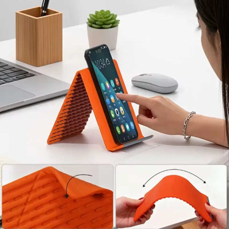 Flexible Foldable Silicone Phone Holder Portable Adjustable Multi-Angle Desktop Stand For iPhone iPad Laptop Tablet Home Office Qme