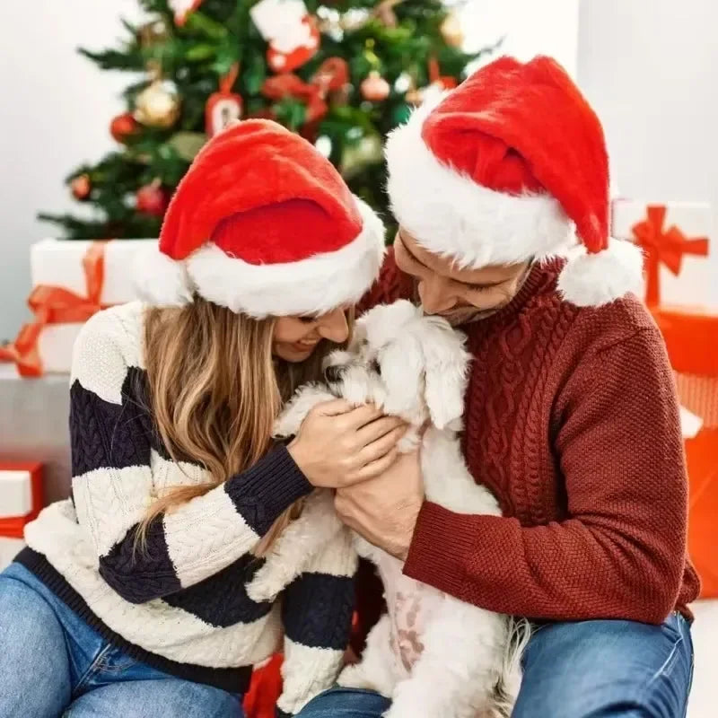 Christmas Hat Red Plush Thickened Santa Hats for Adult Kids Winter Christmas Caps Festive Xmas Party Decorations Gifts New Year Qme