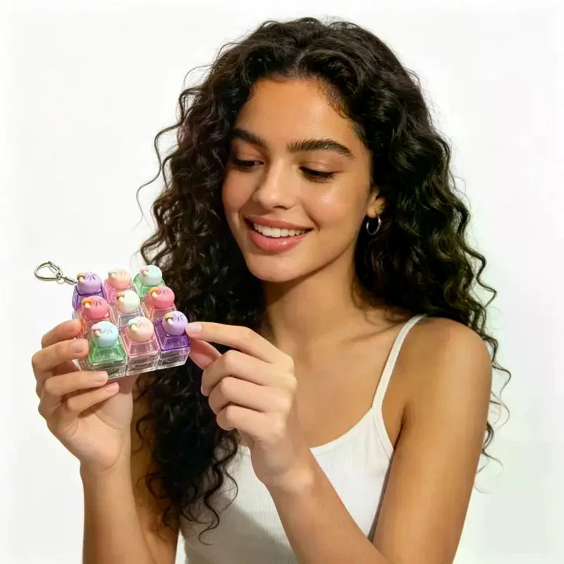Keyboard Fidget Toy Keychain with LED Light 9 Button Clicker Anti Anxiety Stress Relief Toy for Party Favors Gifts Qme