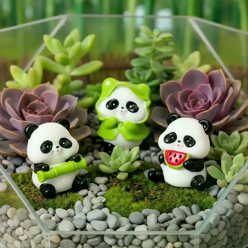 Cartoon Mini Panda Figurines Micro Landscape Ornaments DIY Terrarium Bonsai Dollhouse Garden Decor Crafts Qme