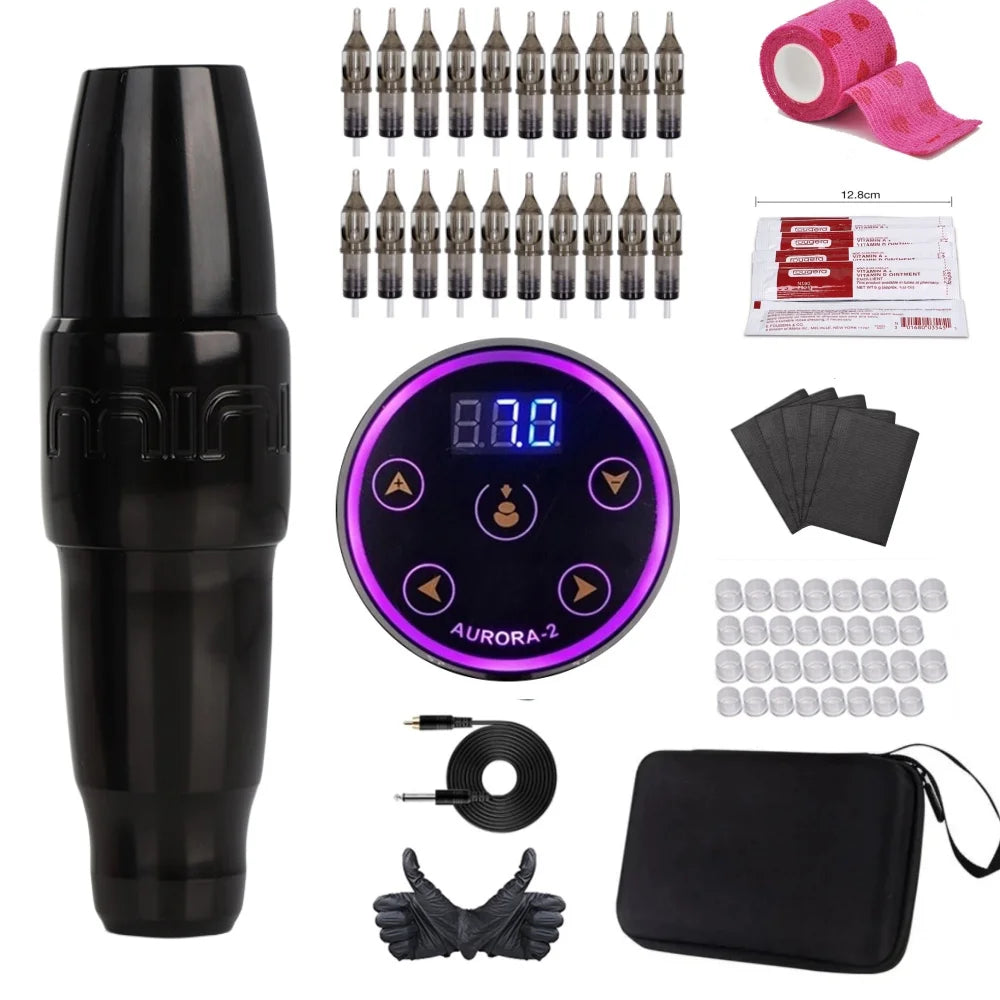 Brand New MINI PMU Permanent Makeup Tattoo Pen Machine Gun Kit Set Rotary Swiss Motor For Eyebrow Lip With Carry Case Box Supply Qme Black Kit BK