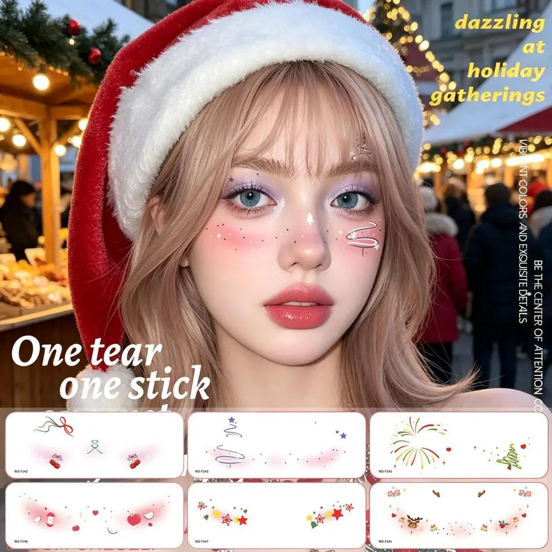 A New Stock Christmas Face Tattoo Stickers, Waterproof Sweatproof Creative Makeup Decals for Xmas Party Ball Event Cosplay Qme