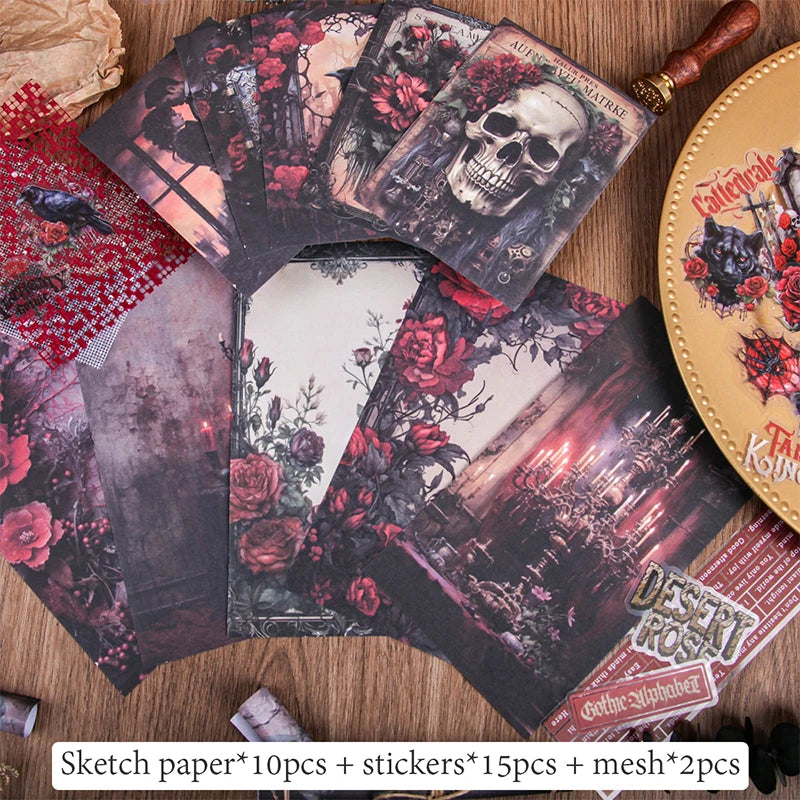 Gothic Dark Style Rose & Skull Scrapbook Paper Perfect for Junk Journal Creation, Greeting Cards and Notebook Decoration. Qme A