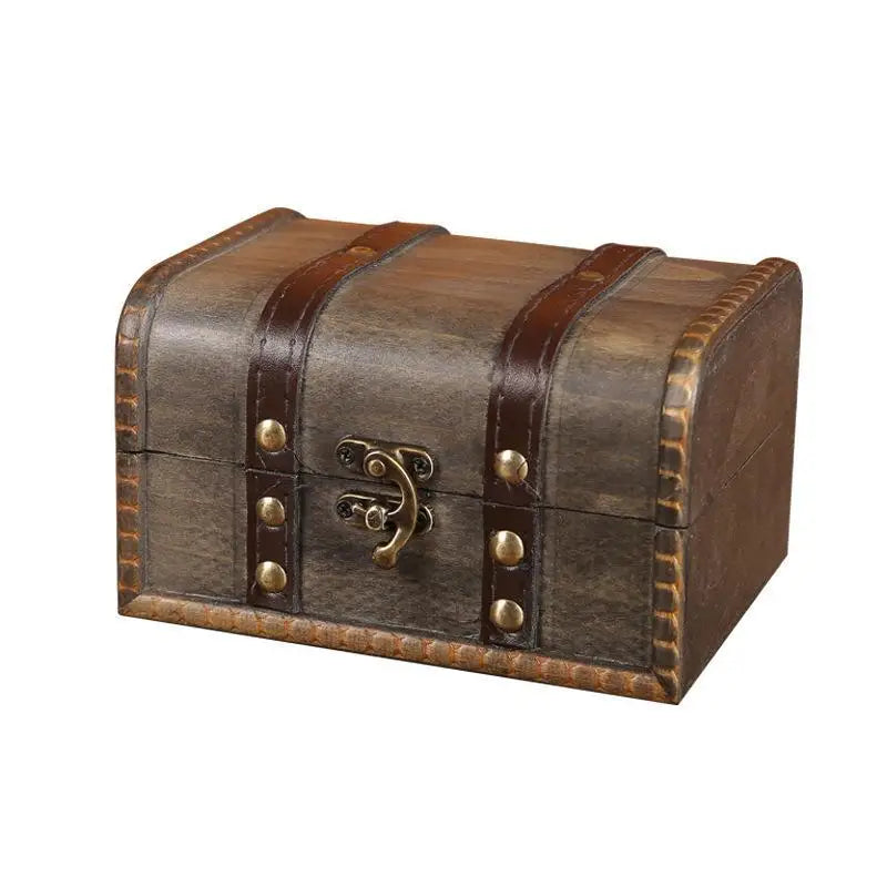 Retro Wooden Storage Box With Lock Retro Treasure Jewelry Necklace Postcard And Small Objects Storage Case Trinket Chest Qme