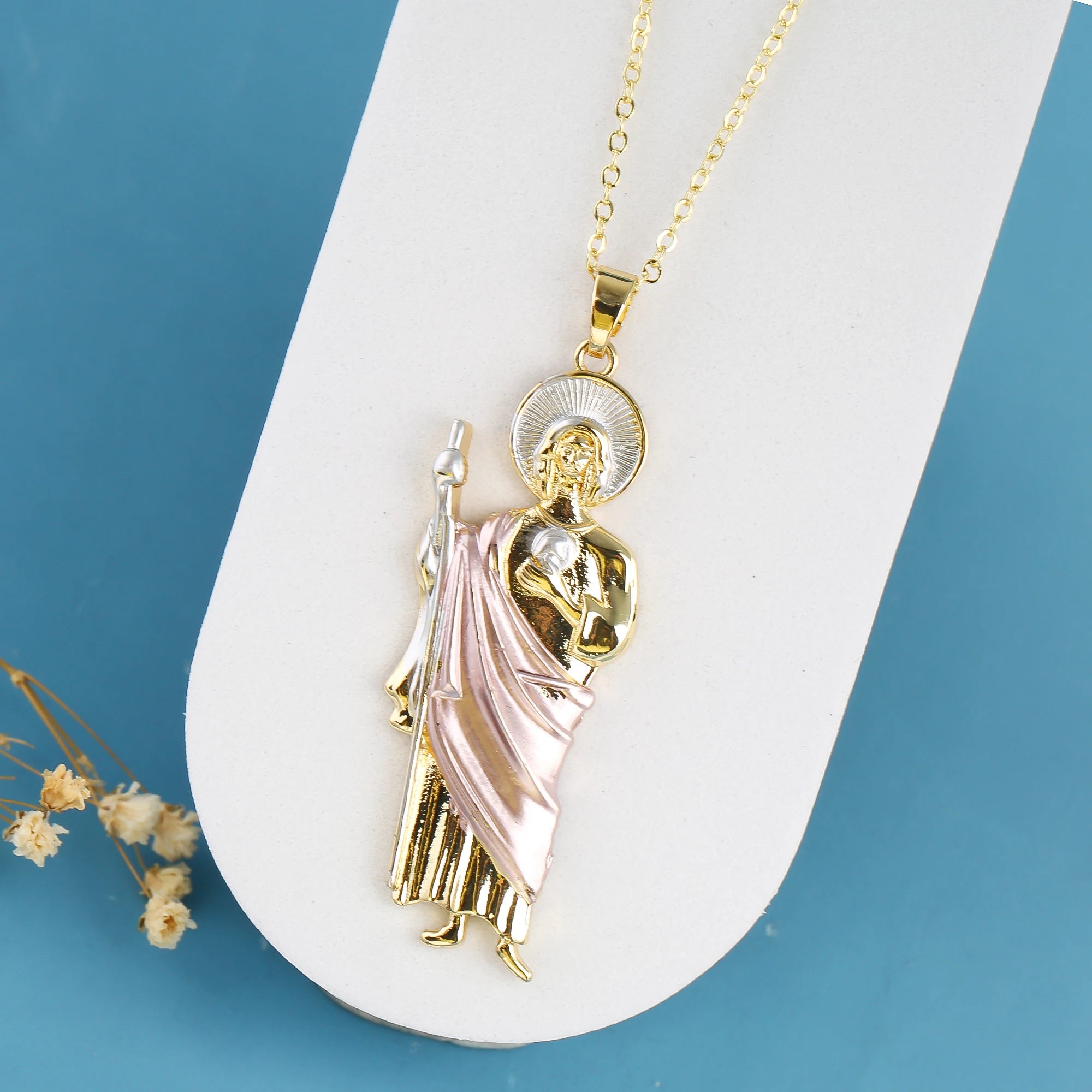 3PCS Religious San Judas Jewelry Set Necklace Earrings Simple for Woman Girl Party Wedding Zirconia Jewelry Gift Daily Wear Qme Necklace 6