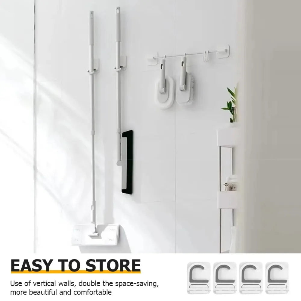 Self Adhesive Wall Mount Mop Broom Hanger Multi-purpose Hook Storage Rack Bathroom Kitchen Utility Room Cleaning Tool Organizer Qme
