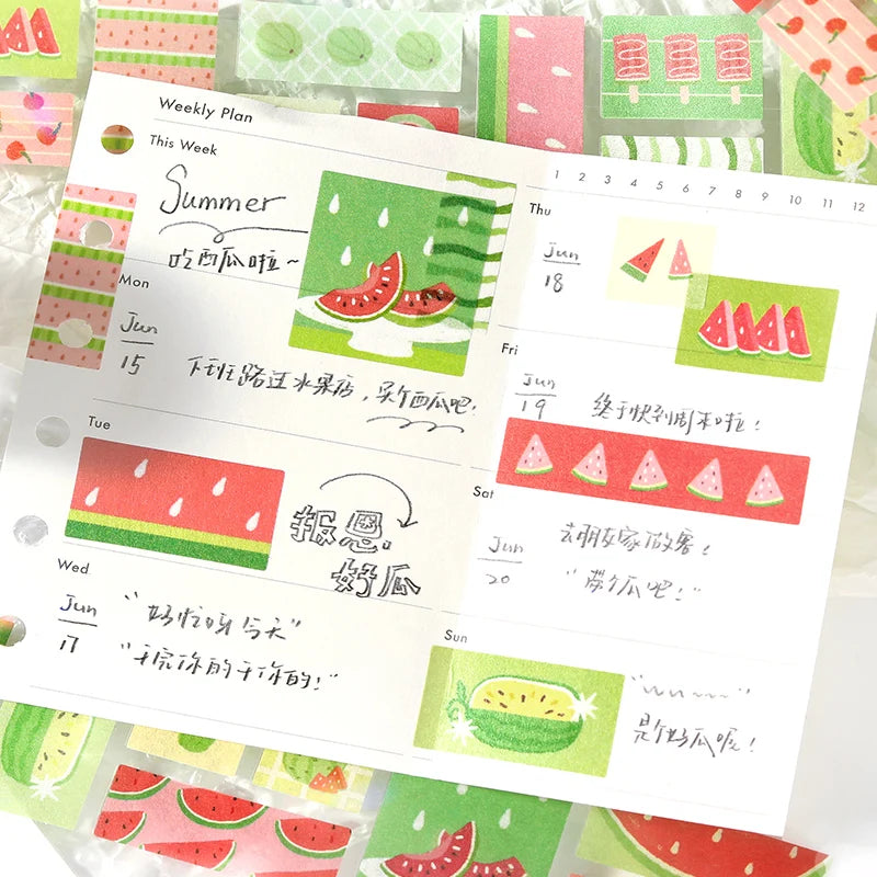 TIANZI 3m/Rolls Coffee Summer Theme Die Cutting Tapes Decorative Label Stickers for Journal Scrapbooking Diary Album Stationery Qme