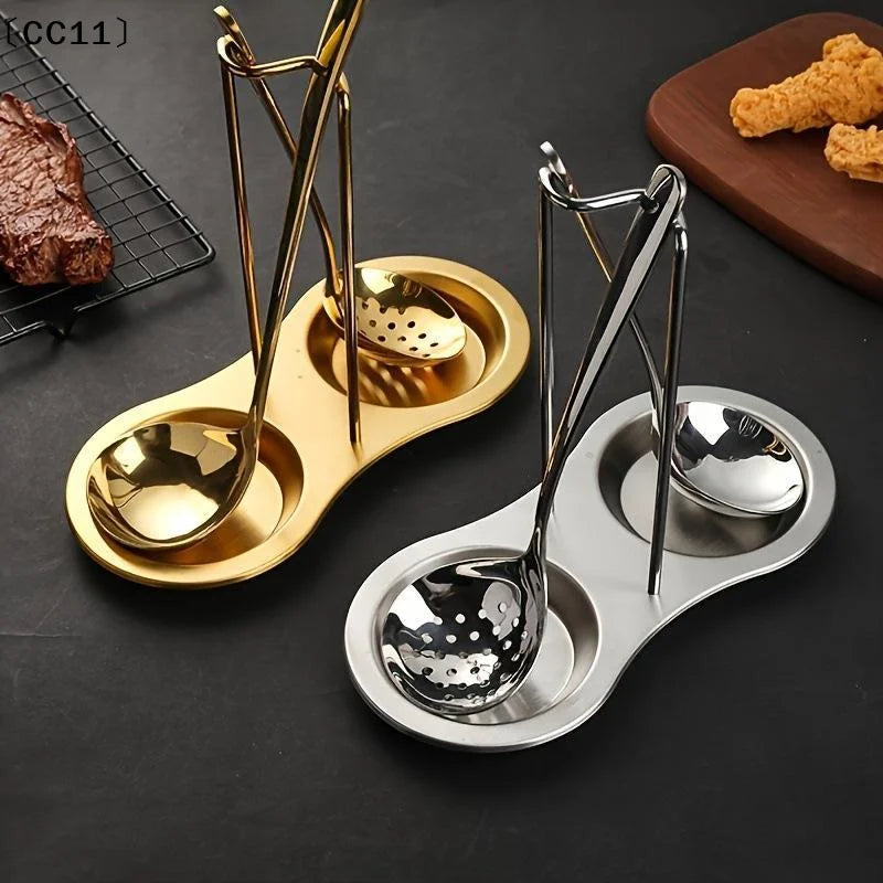 Stainless Steel Golden Ladle Holder Non Slip Stable Base Easy Clean Qme
