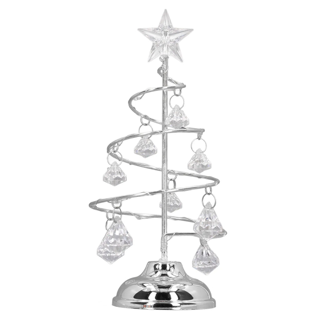 LED Lighted Crystal Christmas Tree Iron Art Tree Night Light Christmas Decoration Gift for Home Living Room Party Holiday Qme silver