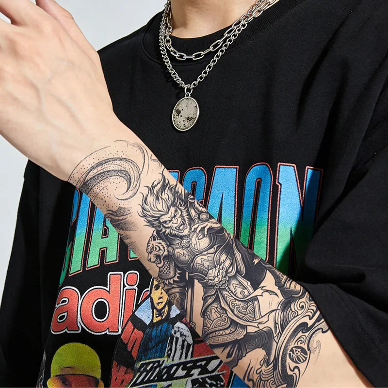 Monkey King Sun Wukong Tattoo Sticker Temporary Tattoo Oriental Herbal Juice Waterproof Long-Lasting Arm Sleeve for Men Qme