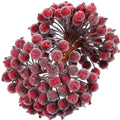 Artificial Frosted Holly Berries Mini Christmas Fake Fruit Berries Bouquet Stamen for DIY Wreath Xmas Party Home Decoration Qme Wine Red 100PCS-(5 Bundles)