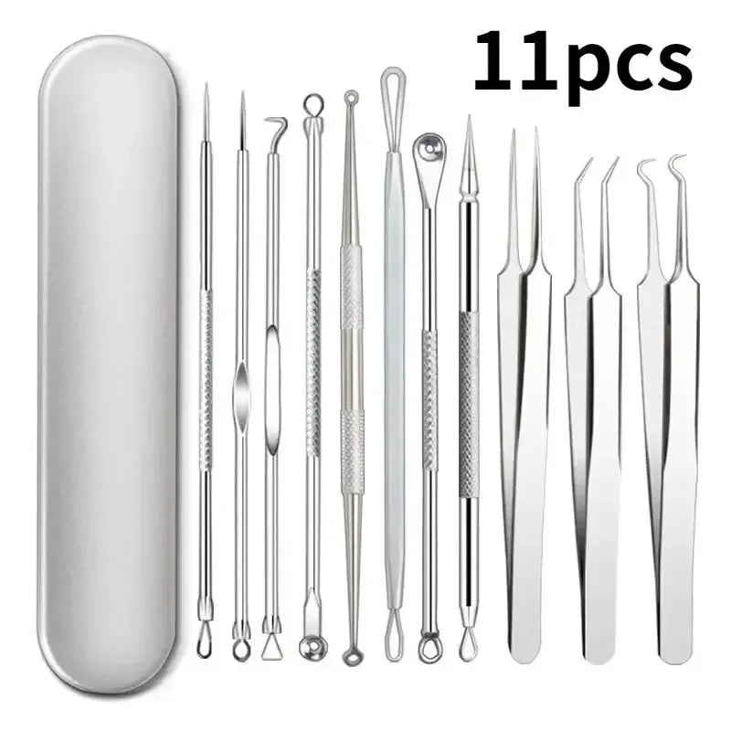 1- Stainless Steel Acne Clip Cell Blackhead Needle Beauty Salon Tool Qme 11Pcs