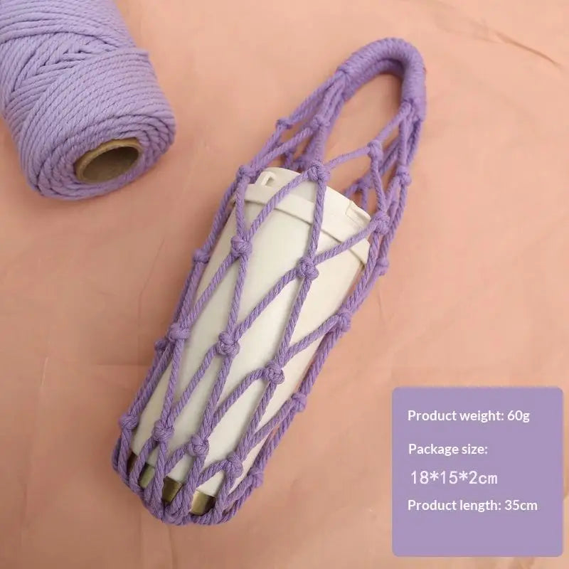 Handmade Macrame Water Bottle Sling Multicolor Cotton Rope Net Bag Qme A8