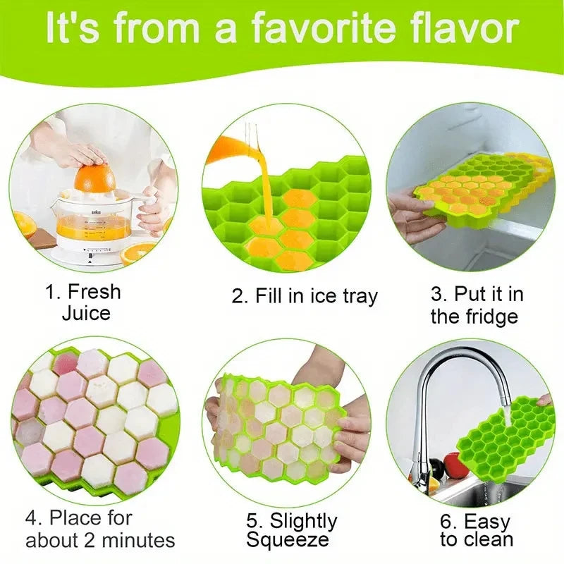 Large-capacity Silicone Ice Trays Mold Reusable Honeycomb Ice Cube Maker Food Grade Ice Maker with Lids Popsicle Mould Ice Mold Qme